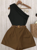 Roelina One-Shoulder Chic Shorts Set
