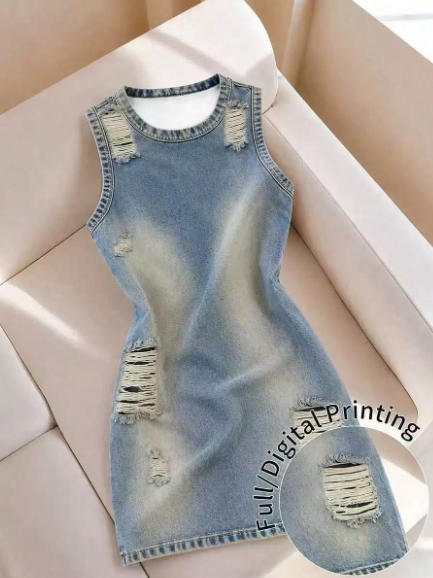 Women's Vintage Washed Sleeveless Denim Mini Dress