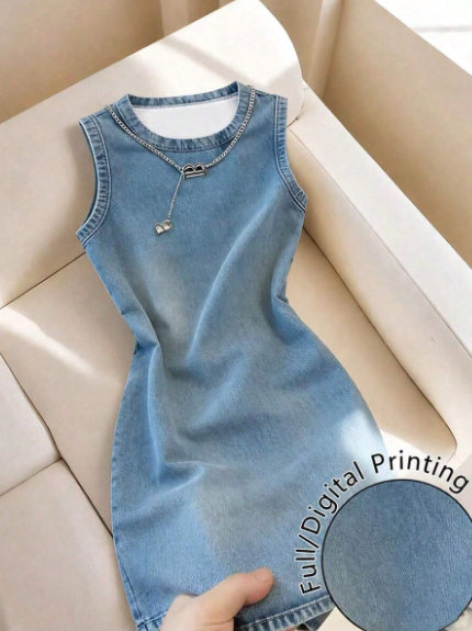 Women's Vintage Washed Sleeveless Denim Mini Dress