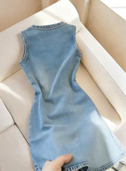 Women's Vintage Washed Sleeveless Denim Mini Dress