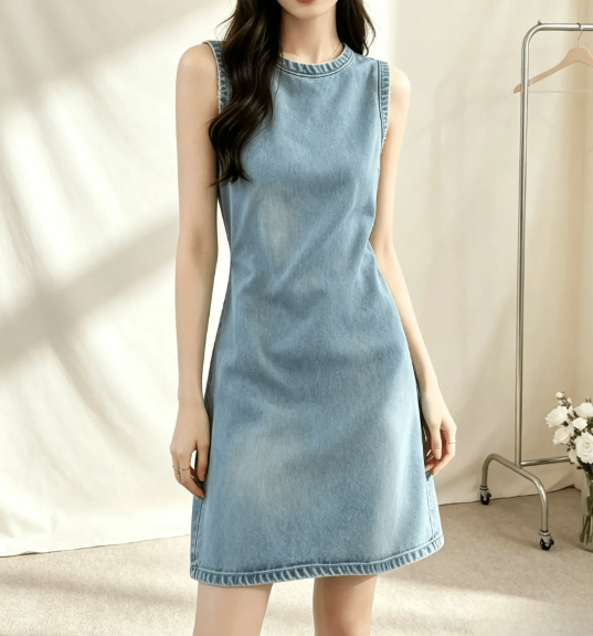 Women's Vintage Washed Sleeveless Denim Mini Dress