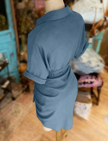 Women's Button-Up Tie Waist Casual Shirt Dress