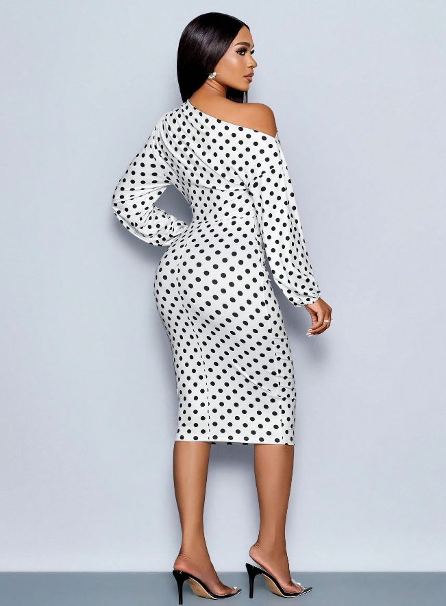 SOLERSUN Polka Dot Off-Shoulder Midi Dress