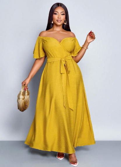 SOLERSUN Off-Shoulder Tie-Waist Midi Dress