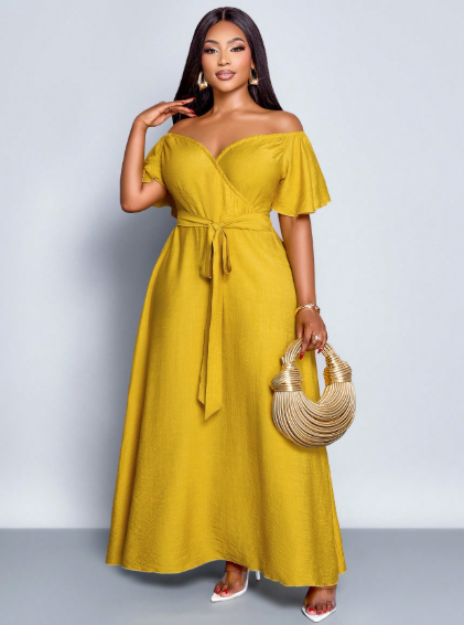 SOLERSUN Off-Shoulder Tie-Waist Midi Dress