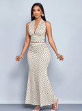 SOLERSUN Polka Dot Halter Crop Top & Mermaid Maxi Skirt Set