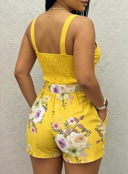 EMERY ROSE Floral Camisole Top & High-Waist Shorts Two-Piece Set