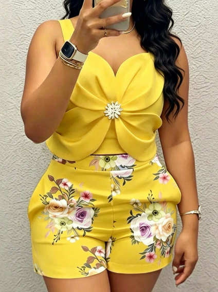 EMERY ROSE Floral Camisole Top & High-Waist Shorts Two-Piece Set