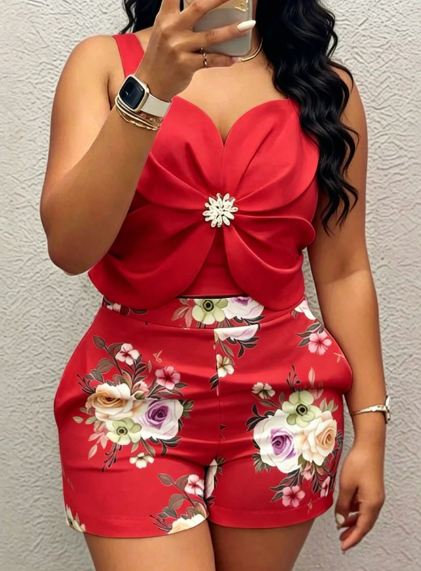 EMERY ROSE Floral Camisole Top & High-Waist Shorts Two-Piece Set