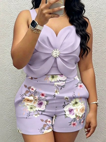 EMERY ROSE Floral Camisole Top & High-Waist Shorts Two-Piece Set