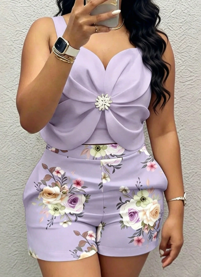 EMERY ROSE Floral Camisole Top & High-Waist Shorts Two-Piece Set