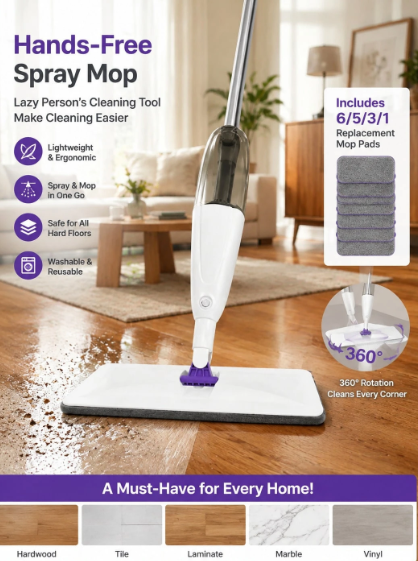 Hands-Free Spray Mop with Refillable Water Tank