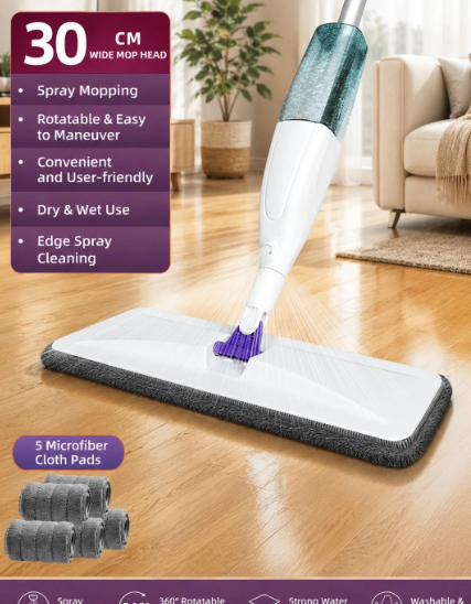 Hands-Free Spray Mop with Refillable Water Tank