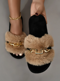 Women's Faux Fur Chain Decor Slippers