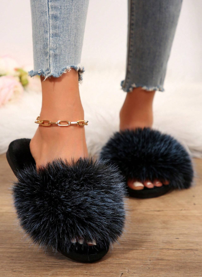 Women's Soft Plush Open-Toe Faux Fur Slippers