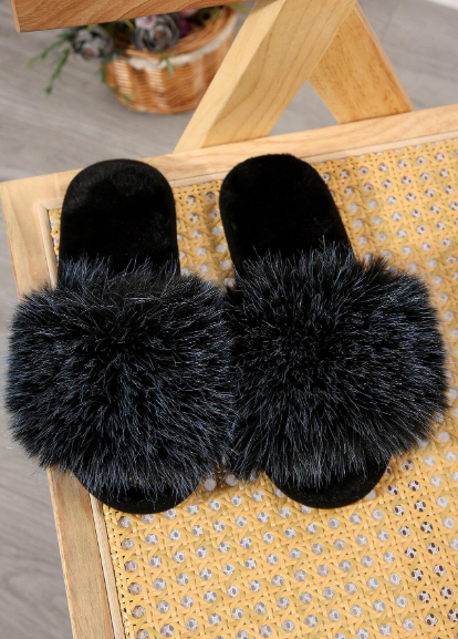 Women's Soft Plush Open-Toe Faux Fur Slippers