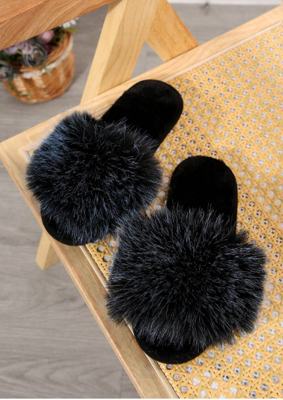 Women's Soft Plush Open-Toe Faux Fur Slippers