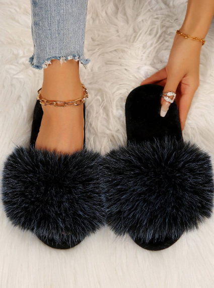 Women's Soft Plush Open-Toe Faux Fur Slippers