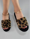 Women's Leopard Print Faux Fur Open-Toe Slippers