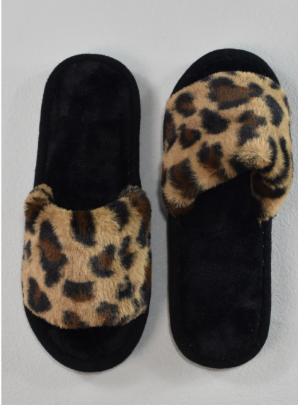 Women's Leopard Print Faux Fur Open-Toe Slippers