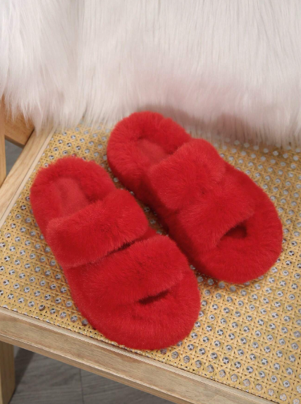 Women's Cross-Band Plush House Slippers