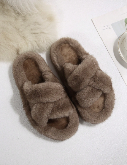 Women's Cross-Band Plush House Slippers