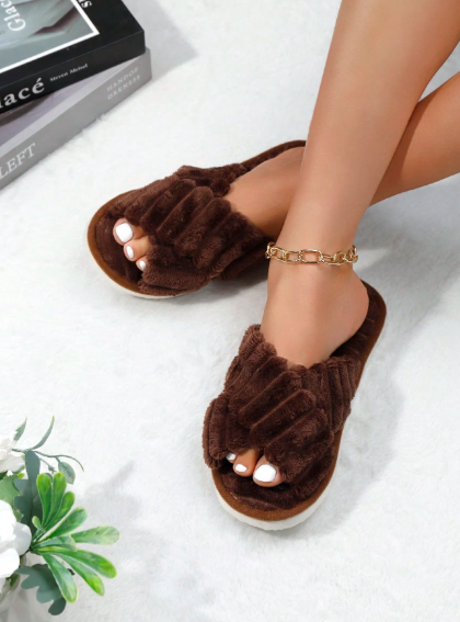 Women's Plush Cross Strap House Slippers