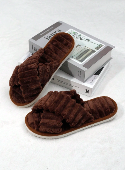 Women's Plush Cross Strap House Slippers