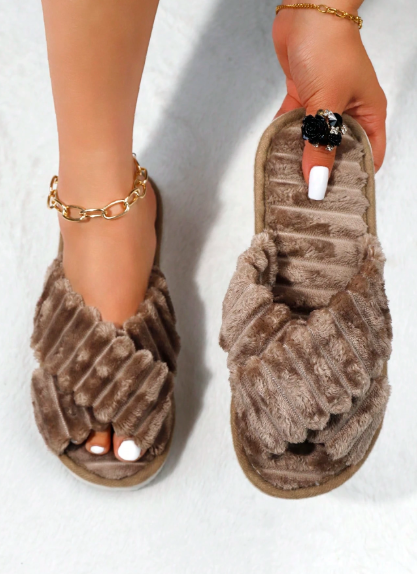 Women's Plush Cross Strap House Slippers