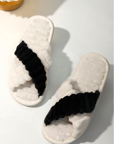 Women's Plush Cross Strap House Slippers