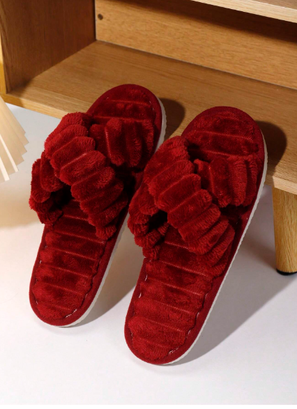 Women's Plush Cross Strap House Slippers