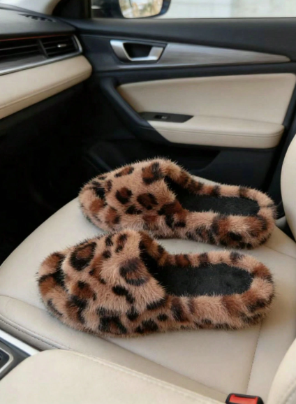 Women's Leopard Print Faux Fur Slide Slippers