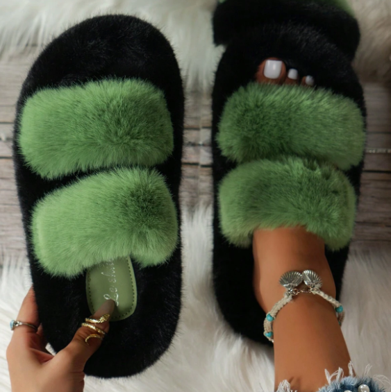 Women's Two-Tone Plush House Slippers