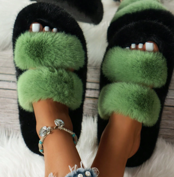 Women's Two-Tone Plush House Slippers