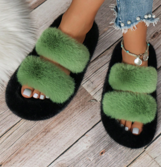 Women's Two-Tone Plush House Slippers