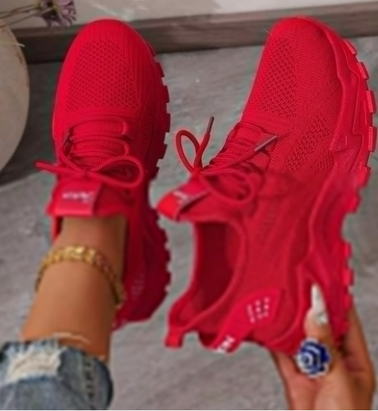 Women's Vibrant Red Breathable Running Sneakers
