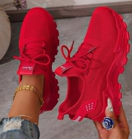 Women's Vibrant Red Breathable Running Sneakers