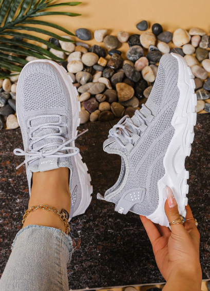 Women's All-White Breathable Knit Sneakers
