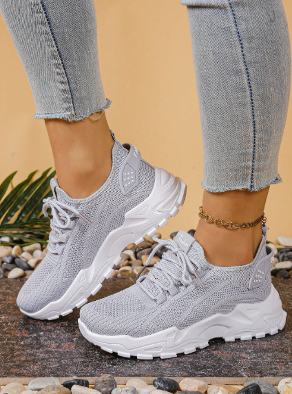 Women's All-White Breathable Knit Sneakers