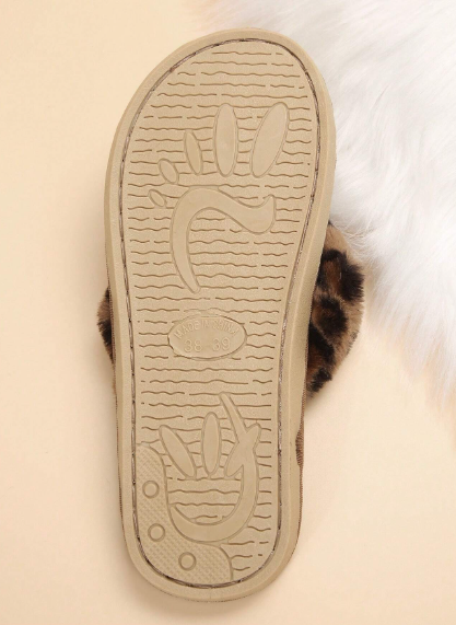 Women's Leopard Print Plush Cross-Band Slippers